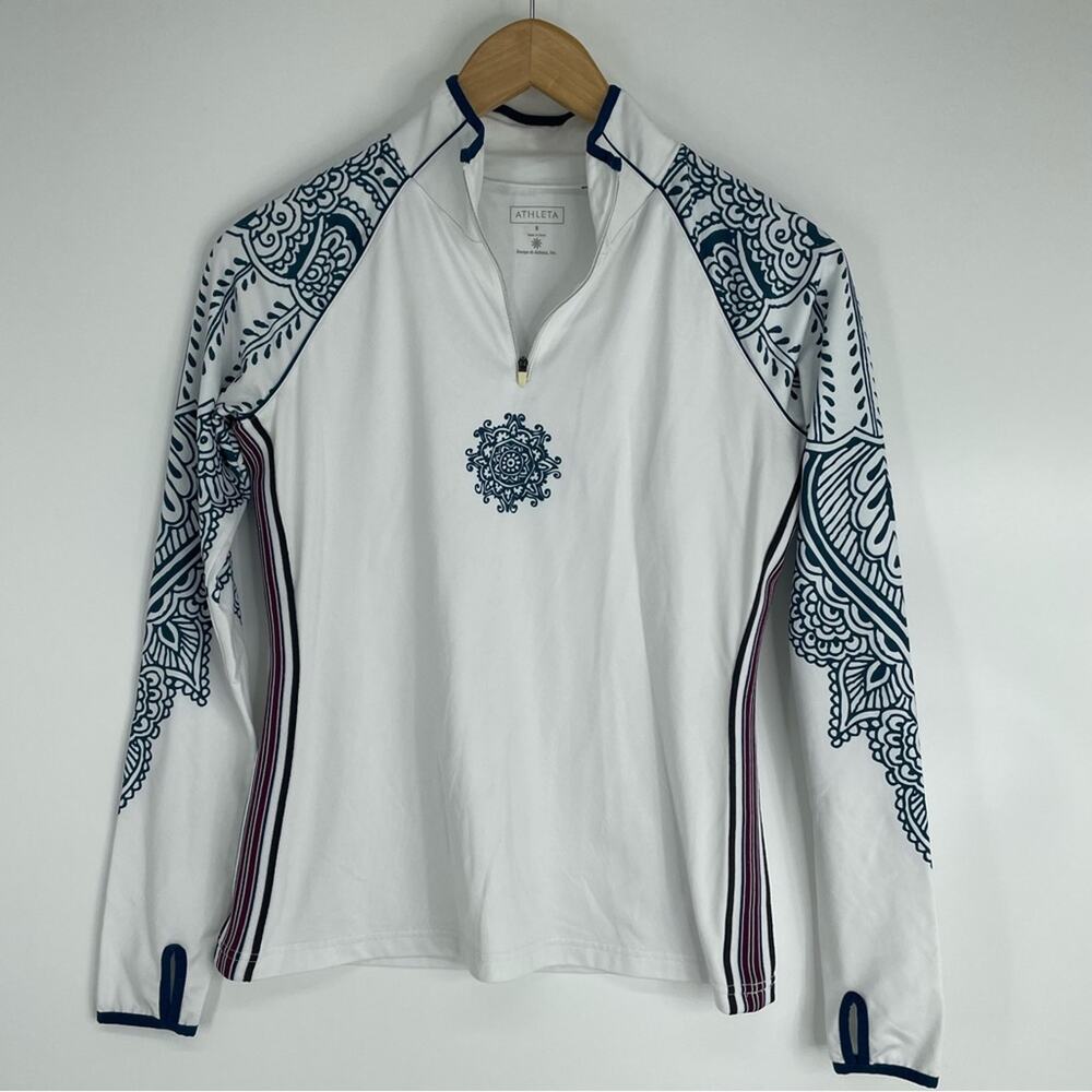 Athleta White Athletic Quarter Zip Pull Over Jacket Floral Size Small